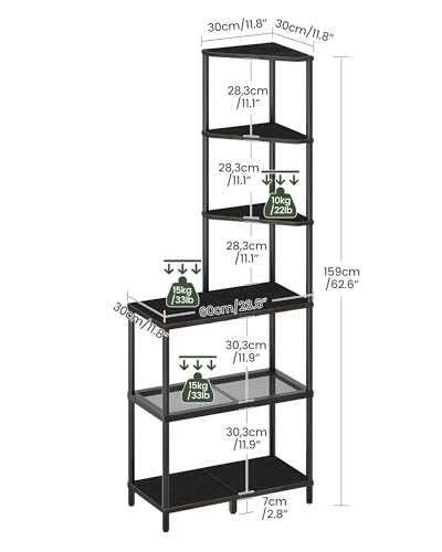 CHOEZON 6-Tier Corner Shelf, Industrial Bookshelf with Desk Top,