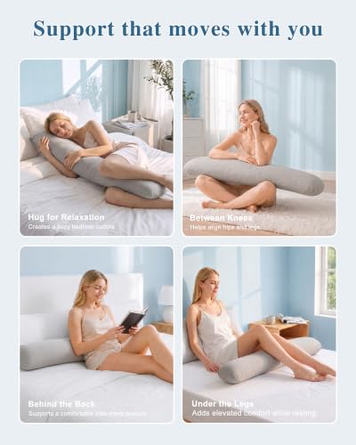 YZ HOME Cooling Grey Weighted Body Pillow 41x10 Inches, 6.5lbs - Sleep & Stress Relief