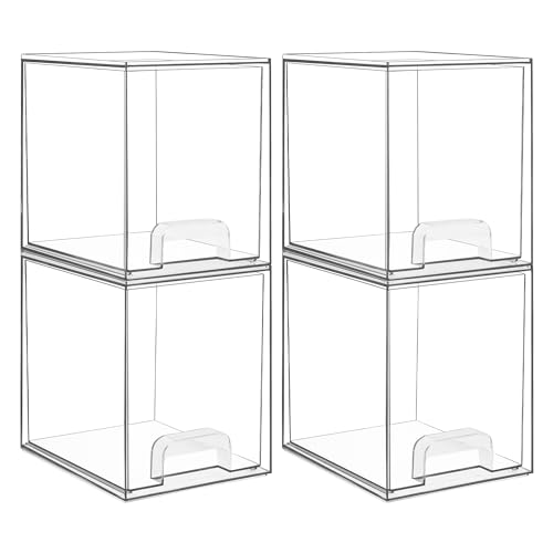 Vtopmart High-4Pack Clear Stackable Storage Drawers - Tall Plastic Organizers