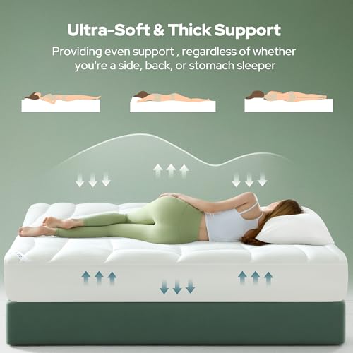 Queen Mattress Topper - White, Soft Tencel Blend Pillow Top, Deep Pocket