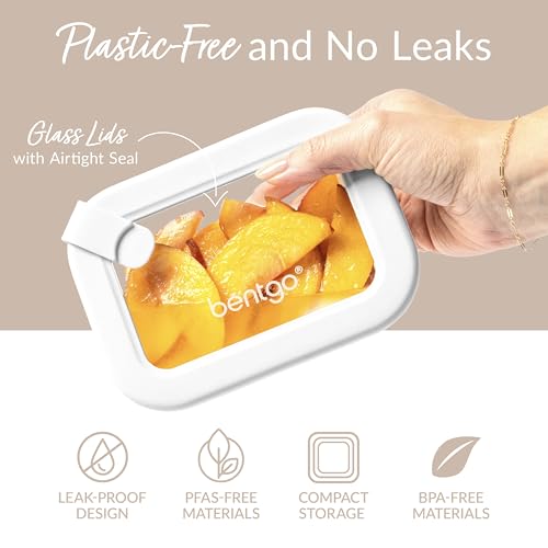 Bentgo Signature Glass Food Storage Containers with Lids - White Stone 8-Piece Set
