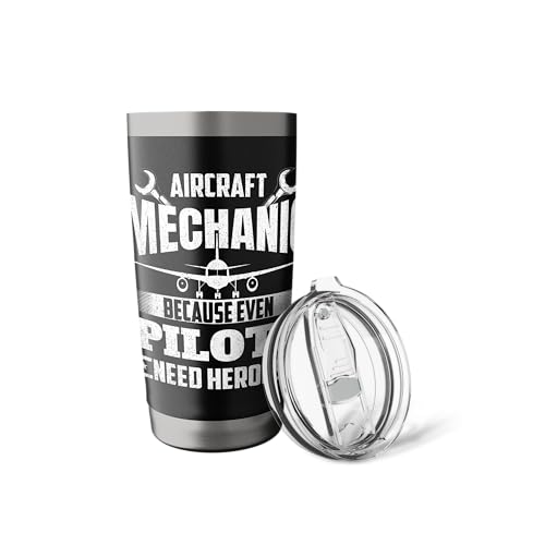 Aircraft Mechanic Tumbler 20oz Insulated Stainless Steel Airplane Maintenance Gift - Black