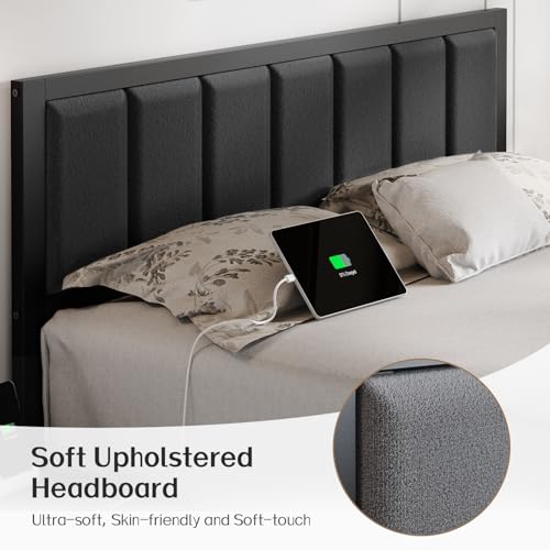 Queen Bed Frame with Headboard, Smart LED & Charging Station - OLEVS
