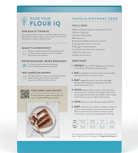 King Arthur Cake Flour, Unbleached and Unenriched, 2 lb (Pack of 1) - Non-GMO Project Verified, No Preservatives