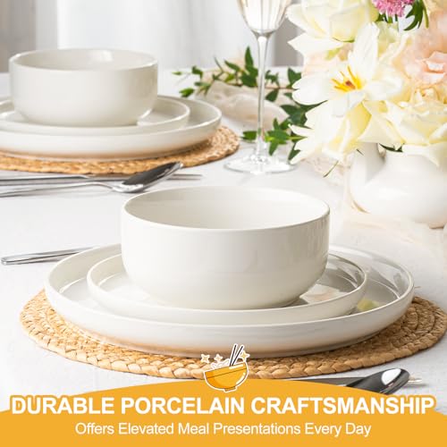 EWFEN 24-Piece Ceramic Dinnerware Set for 8 White - Service for Family & Entertaining