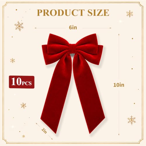Senjie Velvet Christmas Bows 2" Wide, Red, 10-Pack – Pre-Tied Decorative Tree Garland Wreath