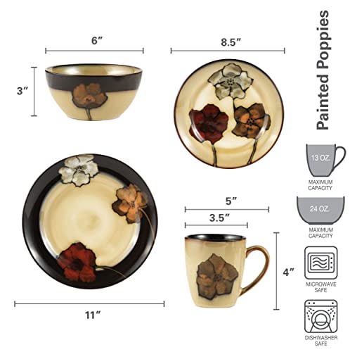 Pfaltzgraff Painted Poppies 16-Piece Stoneware Dinnerware Set for 4 - Standard Packaging