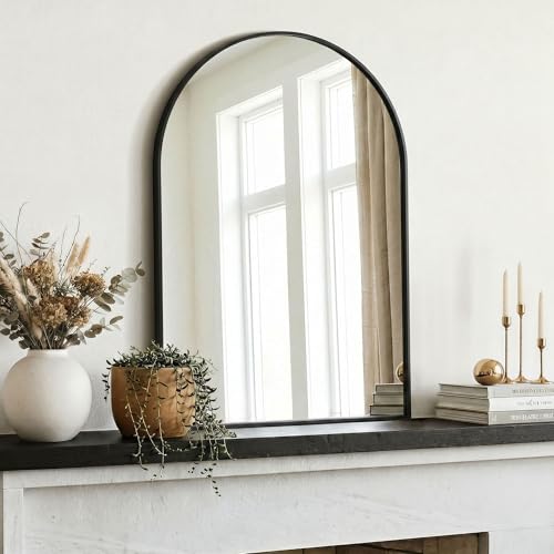 AMOISE 30x20 Inch Black Arched Bathroom Mirror - Pack of 2 Wall Mount Vanity