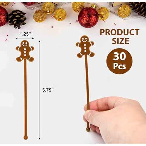30 Pcs Christmas Drink Stirrers Stir Sticks Holiday Coffee Stirrer Plastic Swizzle Stick Coffee Hot Cocoa Bar Supplies Reusable Beverage Cocktails Mixers