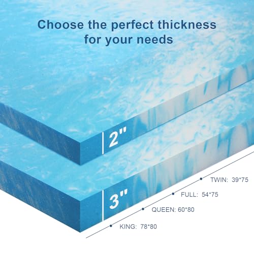 Queen Size Memory Foam Mattress Topper 3 Inch Cooling Gel Infused Bed Pad