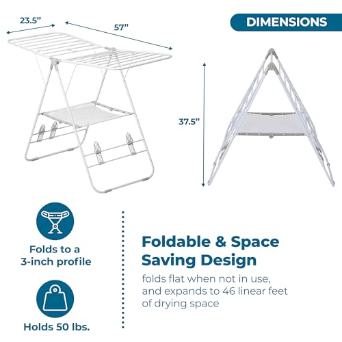 Honey-Can-Do White Heavy-Duty Gullwing Clothes Drying Rack 57" W - Collapsible Indoor/Outdoor Laundry Organizer