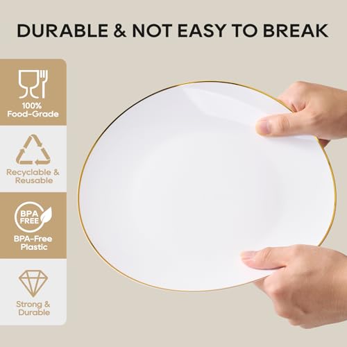 Disposable Plastic Dinner Plates 10.25 Inch Gold Rim - Pack of 100