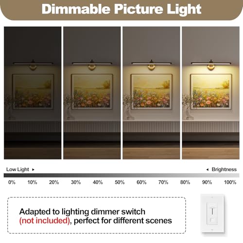 Tassuowell Brass Hard-Wired Dimmable 23.62 Inch Wall Art Picture Light for Paintings