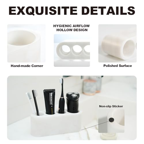 Karibib Ice Marble Toothbrush Holder with 4 Slots - Bathroom Organizer for Electric Toothbrush, Razor, Floss, and Toothpaste