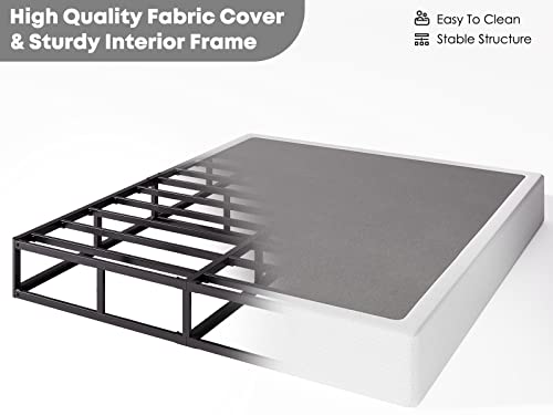 Queen Box Spring 9 Inch Metal Support Frame with Fabric Cover - Heavy Duty, Noise-Free, Easy Assembly