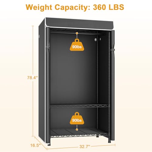 ULIFHOME H5C Clothes Rack with Cover - Heavy Duty Black Wardrobe Organizer