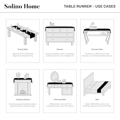 Solino Home Pumpkin & White Linen Table Runner 14 x 156 in – Handcrafted, Formal Dining Decor