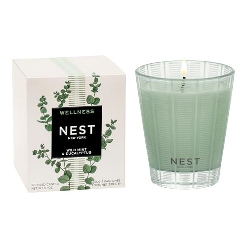 Scented Candle - Wild Mint & Eucalyptus - 8.1 oz, Up to 60-Hour Burn - Reusable Glass Vessel