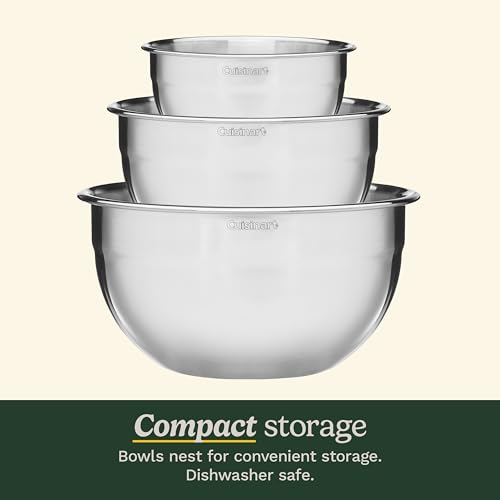 Stainless Steel Mixing Bowl Set - 3-Piece Nesting Kitchen Bowls - Cuisinart Variation