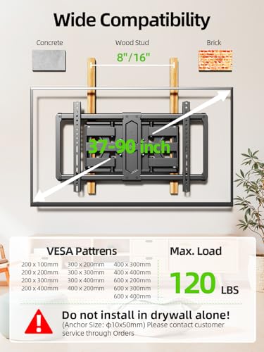 USX MOUNT Ultra Slim TV Wall Mount 37-90 Inch Full Motion Dual Swivel Tilt Max 120lbs