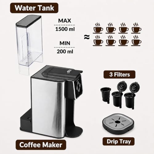 Mecity 3-in-1 Coffee Maker with 50oz Reservoir, Compatible with K-Cup, Silver & Black