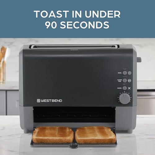 Black West Bend QuikServe 2-Slice Wide-Slot Toaster with Bagel & Gluten-Free Settings