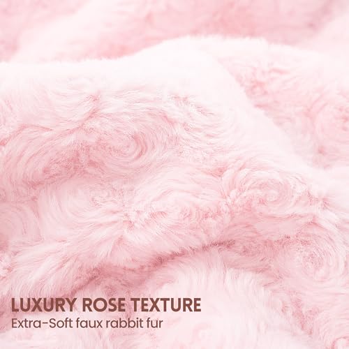 MAXEVE Heated Blanket Electric Throw 50"x60" Pink Faux Rabbit Fur