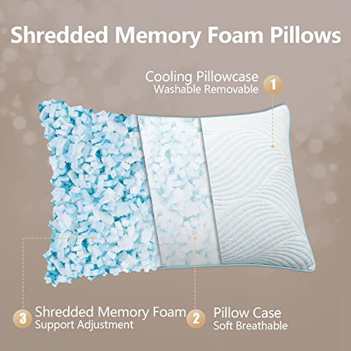 Blue King Size Cooling Memory Foam Pillow Set of 2 - Adjustable Support