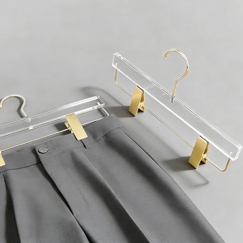 20 Pcs Clear Acrylic Hangers with Gold Clips for Clothes Closet Storage - Luxurious Skirt & Pants Hangers