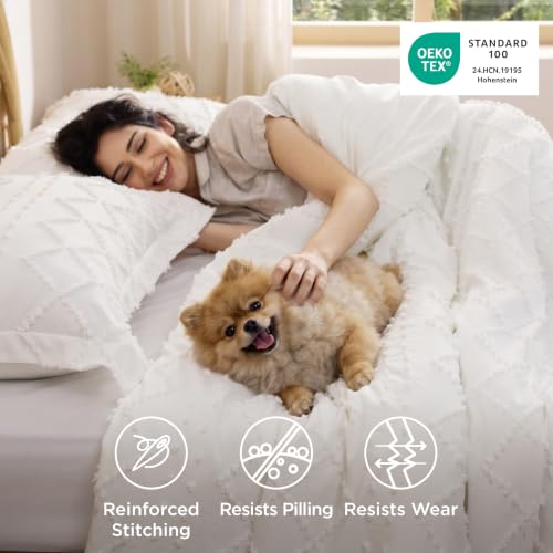 Bedsure Natural White Twin XL Boho Tufted Comforter Set - Farmhouse Style Bedding