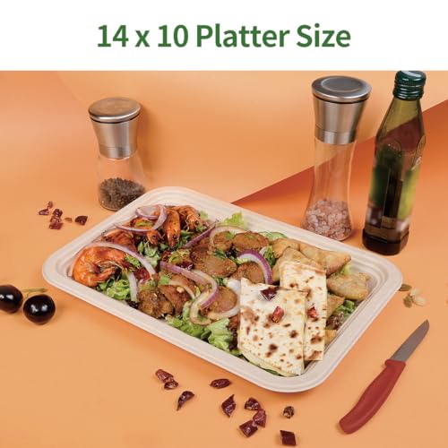 AICHEF 14x10 Inch Disposable Food Trays Pack of 100 - Heavy Duty, Eco-Friendly, Party & Catering Use