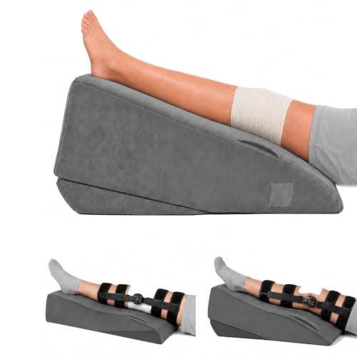 Dark Gray Leg Elevation Pillow for Post Surgery, Firm Foam Knee Wedge, Single Leg