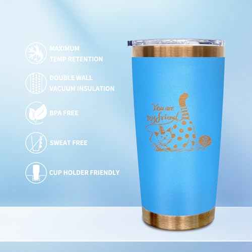 FunTrans 20 oz Blue Insulated Stainless Steel Tumbler with Lid - Durable & Customizable