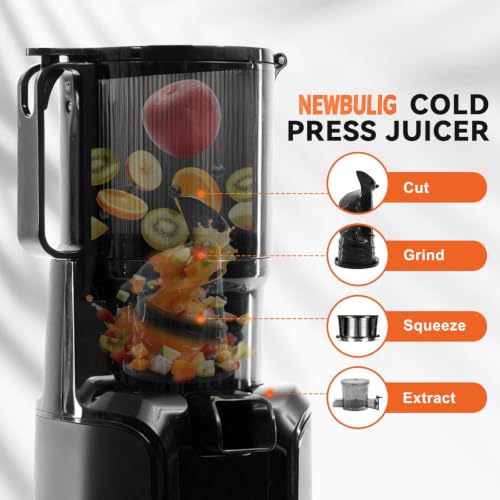 NEWBULIG Black Cold Press Juicer with 4.25-Inch Feed Chute - Masticating Slow Juicer