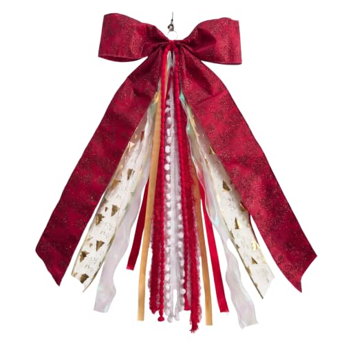 Christmas Red 3 Sash Bow for Wreaths and Decorations 12x25.6 inches - 8 Layers