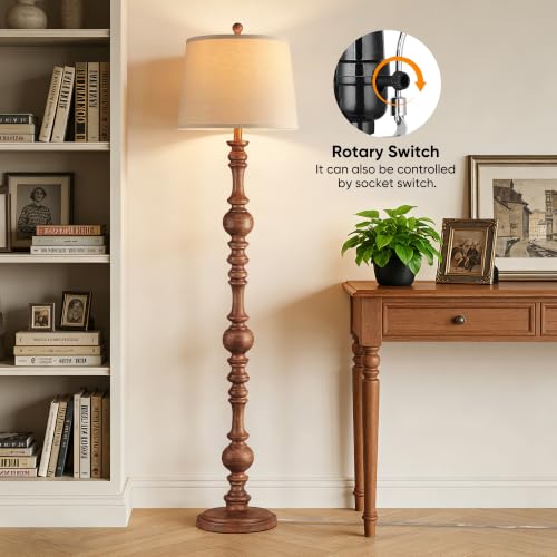Vintage 61-Inch Wooden Grain Floor Lamp for Living Room - Farmhouse Style, Soft Lighting, Sturdy Base