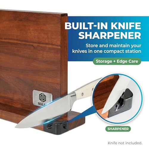 Brown Magnetic Knife Block with Built-in Sharpener, Double-Sided Countertop Organizer - L Variation