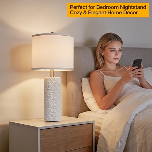 HELJIA 27-Inch White Farmhouse Table Lamp Set of 2 - Modern Minimalist Design, Adjustable Color Temperature, Easy Assembly