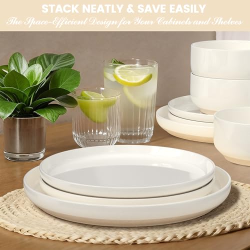 Dinnerware Set for 4 - 12 Pieces Plates and Bowls - Lead-Free & Dishwasher Safe