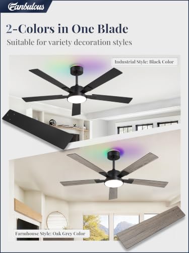 Black 52-Inch Smart Ceiling Fan with Light Remote Alexa Compatible