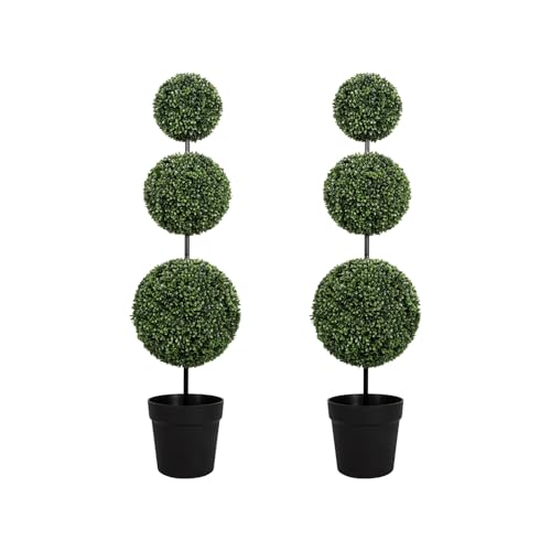 VIVATREES 3ft UV-Resistant Artificial Triple Ball Boxwood Topiary Set of 2 – Outdoor & Indoor Decor