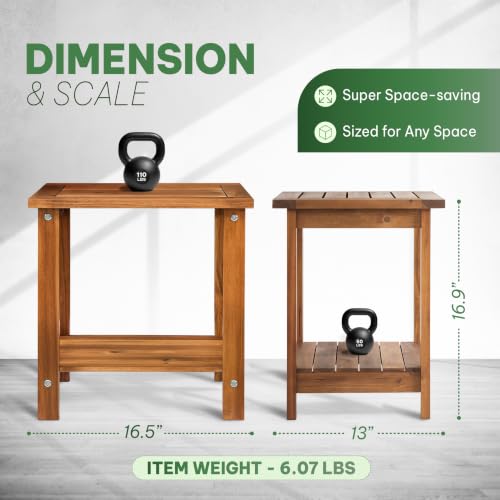Acacia Wood Adirondack Side Table - 2-Tier Outdoor End Table Honey Oak