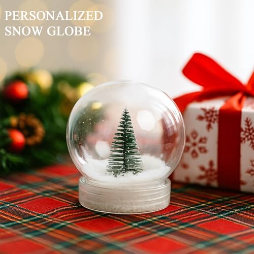 Fake Snow Globe Container Crafts Supplies DIY Kit- Artificial Christmas Snow Confetti 2oz & 5.2in Large Plastic Globe Storage Container Clear,Holiday Miniatures Decor for Snow flakes Winter Wonderland