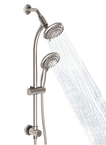 Brush Nickel Handheld & Rain Shower Combo with 27.5" Drill-Free Stainless Steel Slide Bar