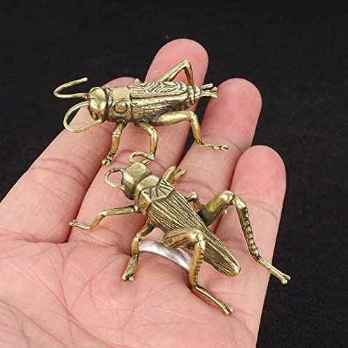 Copper Small Cricket Garden Figurine Statues, Solid Brass Lucky Cricket Rustic Fireplace Hearth Mantle Decor Home Study Desk Fun Children's Room Decoration (B)