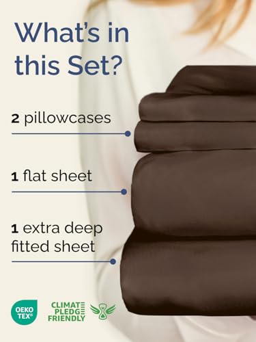 Queen Extra Deep Bed Sheet Set - Cooling Microfiber, Brown - Variation 09