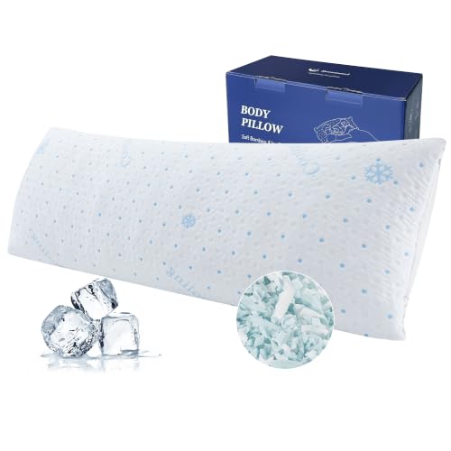 Dreamood Blue Cooling Shredded Memory Foam Body Pillow with Removable Cover