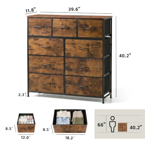 WLIVE Rustic Brown 9-Drawer Dresser with Wood Grain Finish for Bedroom