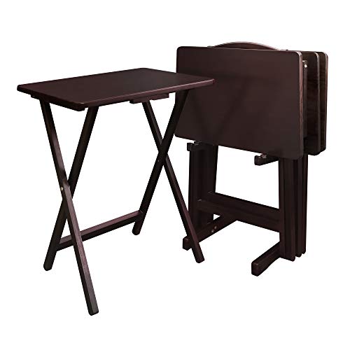 Casual Home 5-Piece Tray Table Set - Espresso Wood Folding Tables with Storage Stand