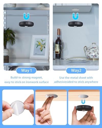 Rechargeable Under Cabinet LED Puck Lights with Remote Control - Warm White / Cool White, 6 Pack